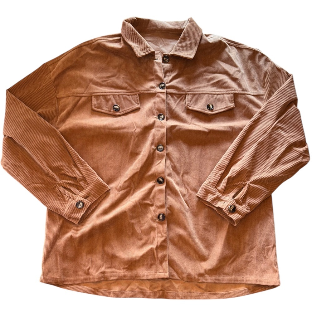 Brown Corduroy Button-Up Shirt 3XL